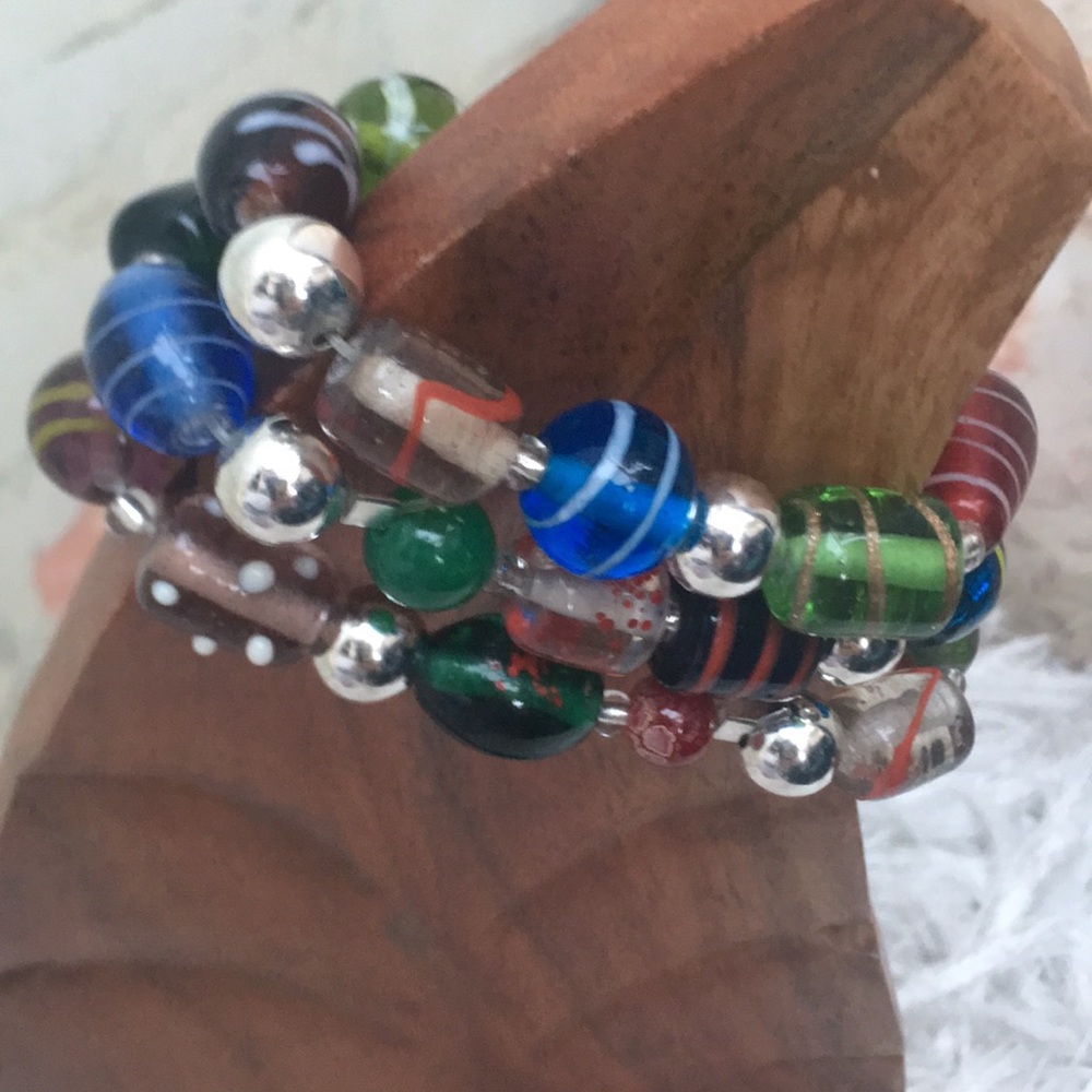 New Handcrafted Recycled Glass Bead 3 - Piece Bracelet Set